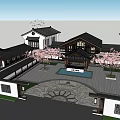 Traditional Chinese Ancient Architecture Courtyard With Cherry Blossom Trees And Stone Pavement