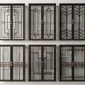 Stylish Sliding Doors With Glass Panels And Black Frames Various Designs 3d model