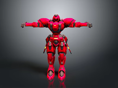 Detailed Red Mech Robot Game Movie Character With Outstretched Arms And Mechanical Design 3d model