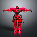 Detailed Red Mech Robot Game Movie Character With Outstretched Arms And Mechanical Design