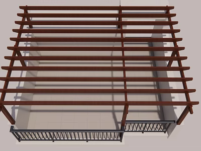 Outdoor Wooden Fence Design Featuring Horizontal Beams And Tile Floor Patio 3d model