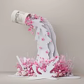 White Container With Flowing Pink Petals And Paper Art Decorative
