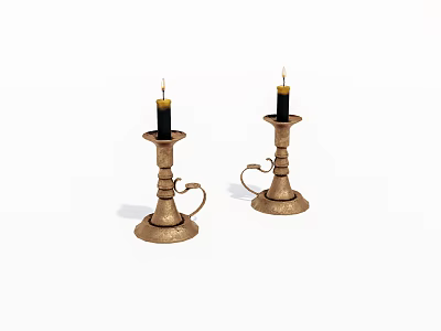 Ornate Metal Candlesticks With Lit Black Candles And Carved Handles Design 3d model