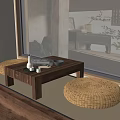 Round Wicker Stools In Natural Japanese Inspired Interior With Wooden Coffee Table