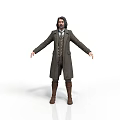 Man In Long Coat Vest And Boots With Long Hair Beard Standing Arms Outstretched
