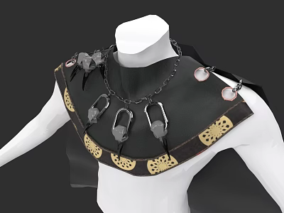Stylish Black Decorative Shoulder Garment With Golden Patterns Metal Chain And Ornaments 3d model