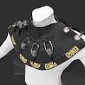 Stylish Black Decorative Shoulder Garment With Golden Patterns Metal Chain And Ornaments