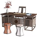 New Chinese Style Desk and Chair Desk and Chair Combination 3d model