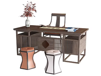 New Chinese Style Desk and Chair Desk and Chair Combination 3d model