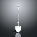 White Metal Shovel With Long Handle And Reflective Blade On Dark Surface