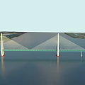 Modern Cable Stayed Bridge Design With Twin Towers Spanning Calm Water Surface 3d model