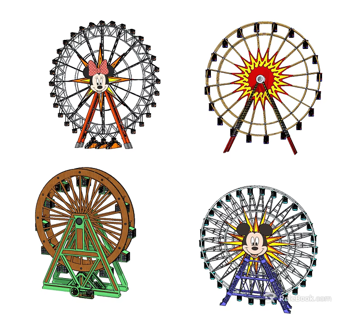 Colorful Ferris Wheels With Cartoon Character Elements And Various Designs For Amusement Parks 3d model 