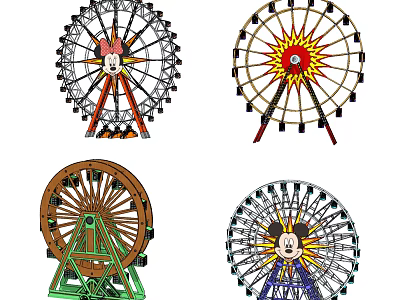 Colorful Ferris Wheels With Cartoon Character Elements And Various Designs For Amusement Parks 3d model