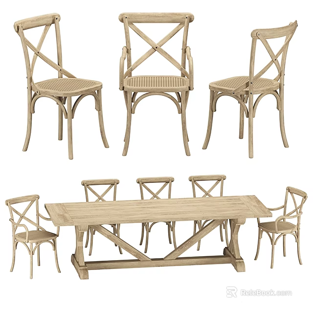 Elegant Pendant Light Hanging Above Rustic Wooden Dining Table With Chairs 3d model 