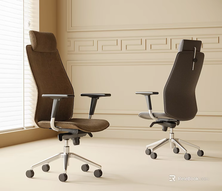 Two Modern Office Chairs in Light Beige Room With Decorative Wall Panels And Swivel Bases 3d model 