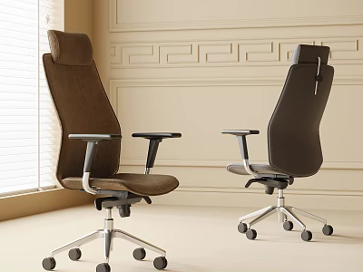 Two Modern Office Chairs in Light Beige Room With Decorative Wall Panels And Swivel Bases 3d model