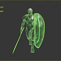 Futuristic Warrior Character In Silver Black Armor With Green Glowing Sword And Shield
