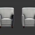 Set of Two White Striped Armchairs with Wooden Legs against Dark Background