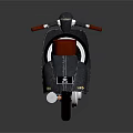 Vintage Black Scooter Motorcycle With Brown Seat Round Headlight And White Rim Wheels