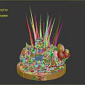 Golden Sculpture Featuring Straw Hat Top Decorative Spikes And Golden Spheres On Base