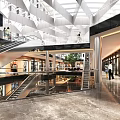 Spacious Modern Shopping Mall Lobby With Glass Ceiling Escalators And Marble Floor