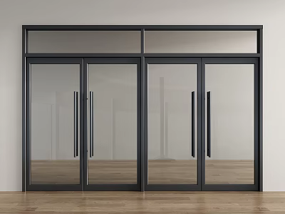 Modern Black Framed Glass Double Doors In Interior With Wooden Floor 3d model