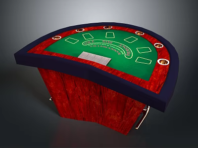Curved Casino Gambling Table With Green Felt Surface And Red Wooden Frame 3d model