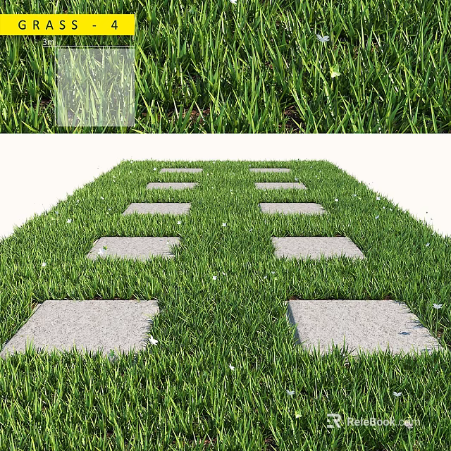 Decorative Ornament Set Featuring Green Grass And Square Stone Stepping Path 3d model 