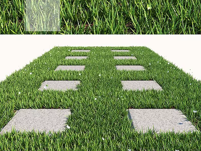 Decorative Ornament Set Featuring Green Grass And Square Stone Stepping Path 3d model