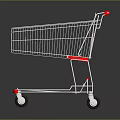 White Metal Shopping Cart With Red Accents And Rolling Wheels Design