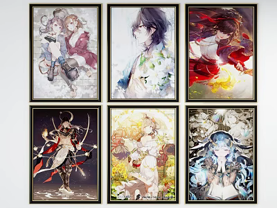 Vibrant Anime Character Paintings With Detailed Illustrations Various Poses And Mythical Elements 3d model