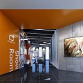 FPX Exhibition Hall With Modern Red And Black Design Display Cabinets Screens And Character Posters