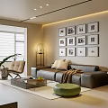 Modern Living Dining Room Interior With Sofa Coffee Table Framed Wall Art Floor Lamp And Plant