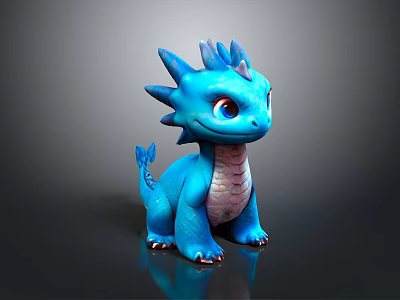 Cute Blue Dragon Character With Spiked Head Purple Belly Finned Tail And Large Round Eyes 3d model