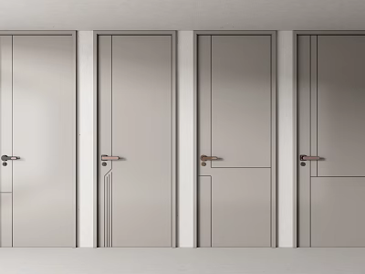 Four Modern Hinged Doors with Sleek Panel Designs and Metal Handles in Light Tone 3d model