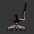 Red Leather Office Chair With Armrests And Metal Base On Wheels