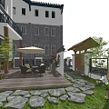 Traditional Detached Villa With Courtyard Greenery And Wooden Roof Design