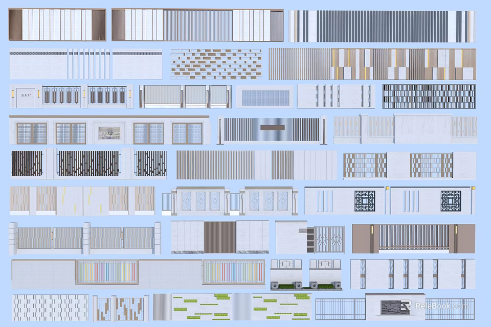 Diverse Building Exterior Wall Design With Various Materials Textures And Patterns 3d model