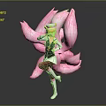 Female Character With Black And White Outfit And Pink Nine Tailed Creature In Standing Pose