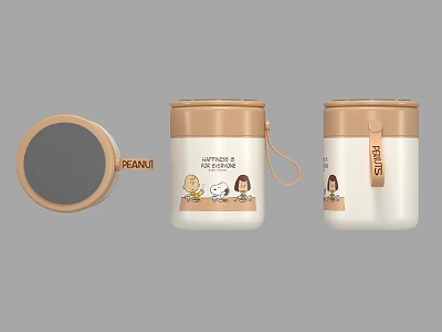 White and Brown Portable Cup with Swan Label Peanuts Characters Round Lid Lanyard Design 3d model