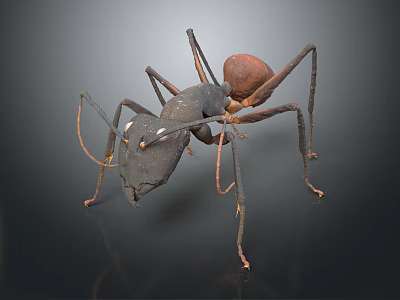 Detailed Black Ant Figure With Long Legs And Brown Abdomen On Dark Background 3d model