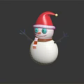 Cute Snowman Ornament With Red Santa Hat Blue Eyes And Striped Scarf