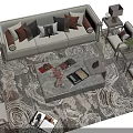 Modern Sofa Coffee Table Combination With Decorative Pillows Area Rug And Table Lamps 3d model