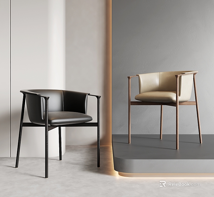 Modern Dining Chairs In Black And Beige Leather With Sleek Metal Frames For Interior 3d model 