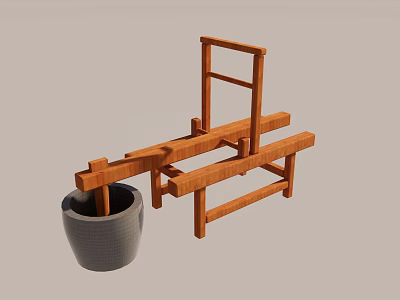 Fun Wooden Outdoor Seesaw Playground Equipment With Gray Bucket For Kids 3d model