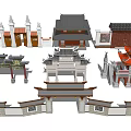 Various Traditional Chinese Memorial Archways With Classic Roof Structures And Decorative Details