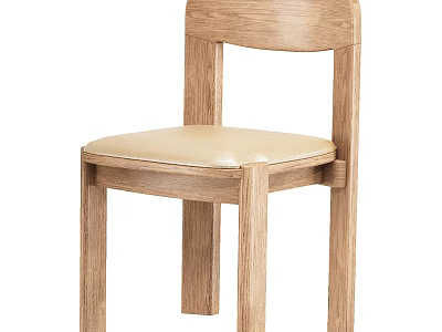 Light Wood Single Chair With Beige Padded Seat And Solid Wooden Frame 3d model