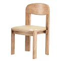 Light Wood Single Chair With Beige Padded Seat And Solid Wooden Frame