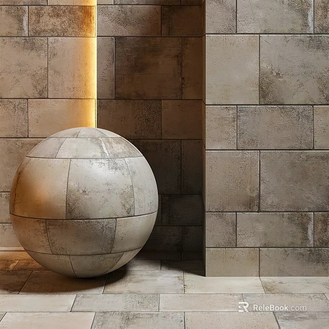 Modern Stone Sphere Decorative Component With Textured Wall And Natural Light 3d model 