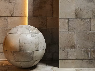 Modern Stone Sphere Decorative Component With Textured Wall And Natural Light 3d model